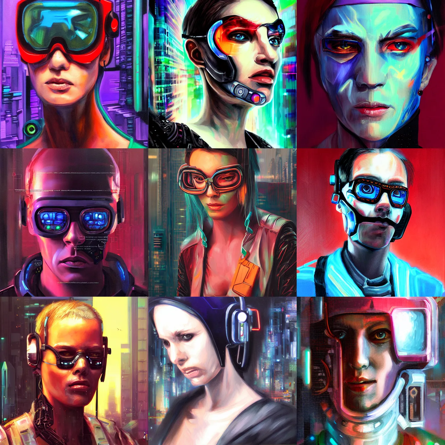 Prompt: A cyberpunk portrait painting