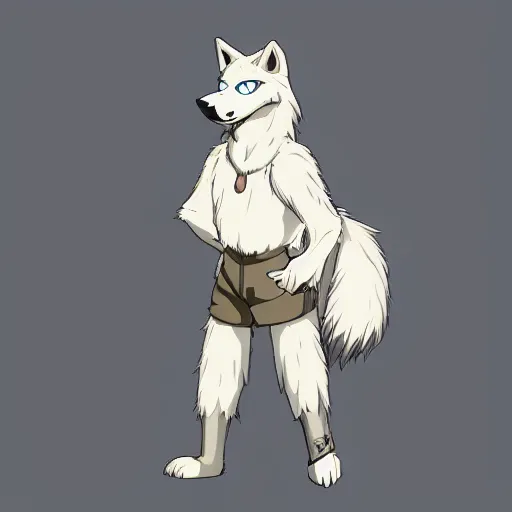 Image similar to anthropomorphic cream colored male wolf furry, posing for the camera, modern anime style