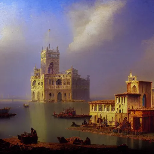 Image similar to A detailed matte painting of Ravenna in the 15th century, trending on artstation by Ivan Aivazovsky