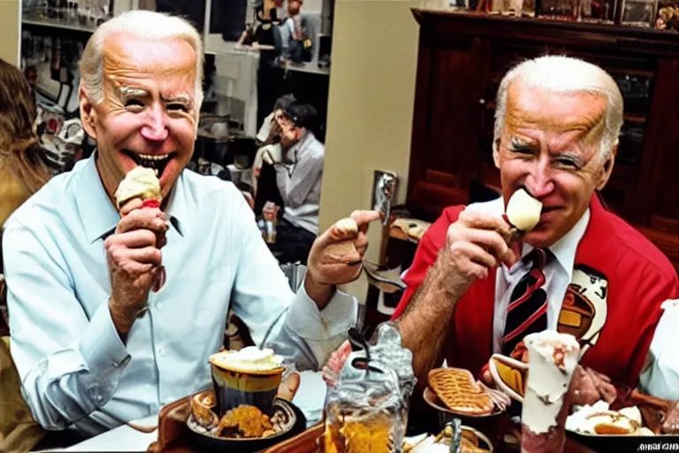 Image similar to Joe Biden eats ice cream, melts Americans, Junji Ito