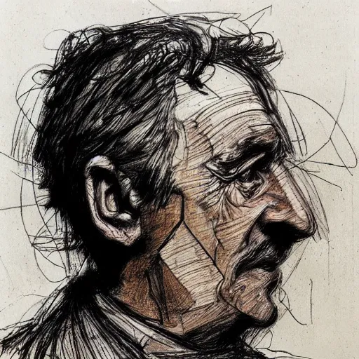 Image similar to a realistic yet scraggly portrait sketch of the side profile of a stern and sophisticated david bryne, trending on artstation, intricate details, in the style of frank auerbach, in the style of sergio aragones, in the style of martin ansin, in the style of david aja, in the style of mattias adolfsson