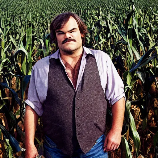 Prompt: jack black in a cornfield, staring creepily