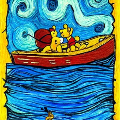 Prompt: Titanic Winnie the pooh, painting in style of Vincent van Gogh