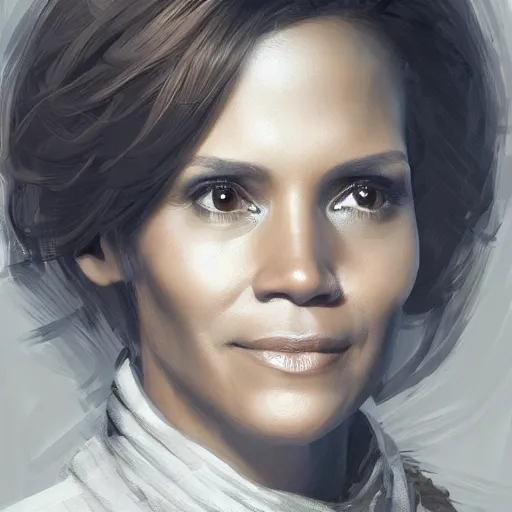 Image similar to portrait of maci holloway, first woman elected as president in usa, cold but beautiful, about 3 5 years old, highly detailed, mix of halle berry and julia roberts gong li,, artstation hd, deviantart, by artgem, greg rutkowski