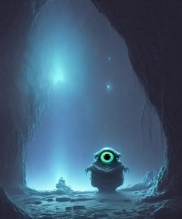 Prompt: a tiny creature with enormous eyes made of bioluminescence, fantasy, elegant, crisp 8 k line work, emissive lighting, digital painting, artstation, unreal engine, octane render, concept art, matte, sharp focus, illustration, art by bob eggleton