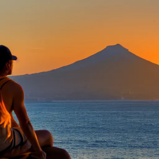 Image similar to a sailor watching the sunset with diamond head hawaii in the background