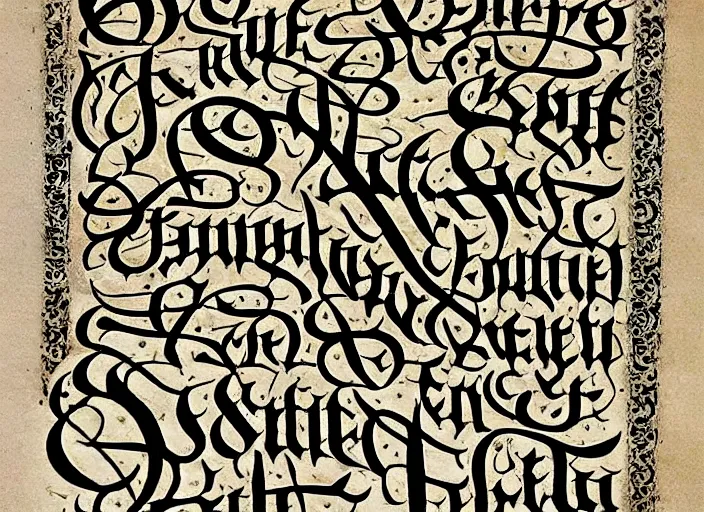 Image similar to beautiful handwriting style lettering, medieval blackletter, decorative