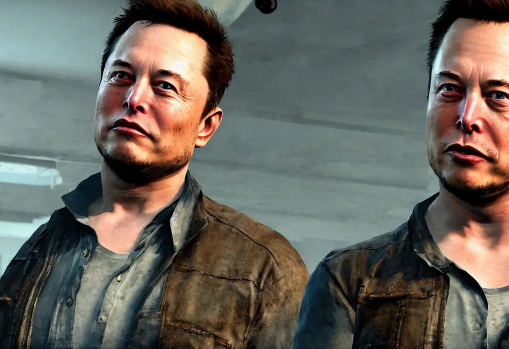 Image similar to elon musk in the last of us, elon musk in the video game in the last of us, gameplay screenshot, close up, 3 d rendering. unreal engine. amazing likeness. very detailed.