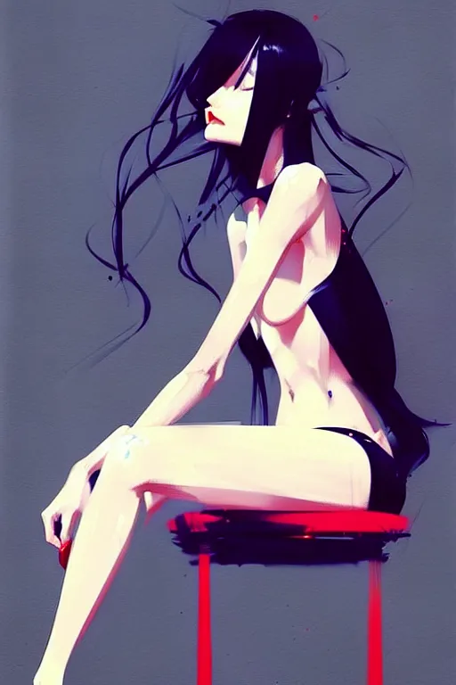 Image similar to a ultradetailed beautiful panting of a stylish woman sitting on a chair, by conrad roset, greg rutkowski and makoto shinkai, trending on artstation