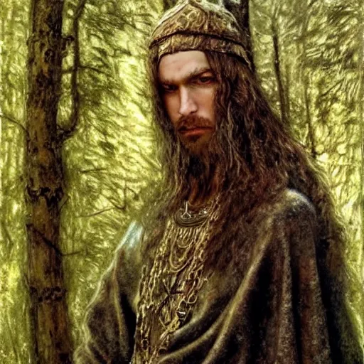 Image similar to slavic dog head man, woolen torso in medieval clothes, hiding in the forest, orthodox saint christopher, art by luis royo, oil painting, painting by viktor vasnetsov, concept art, hyperrealism, beautiful, high resolution, trending on artstation,