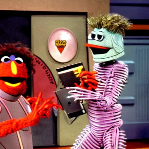 Image similar to robocop beetlejuice, sesame street 1 9 7 8