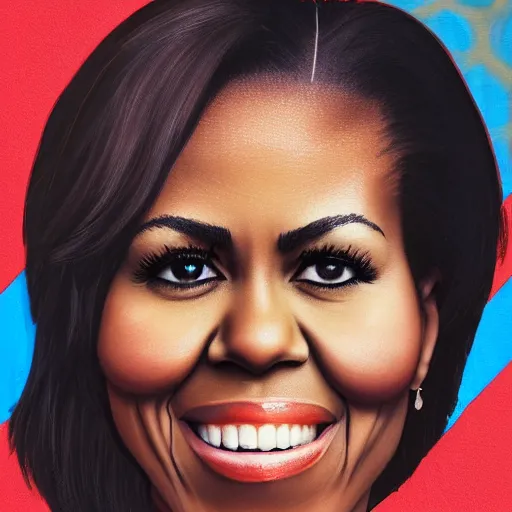 Prompt: portrait photo of a pomegranate in the shape of michelle obama, pomegranate with michelle obama's face, smiling softly, sharp detailed face, clear sharp facial features, medium shot, highly detailed, artstation, 8 k