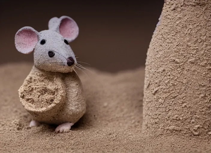 Image similar to dslr photo still of a mouse inside a sand castle, 8 k, 8 5 mm f 1. 4