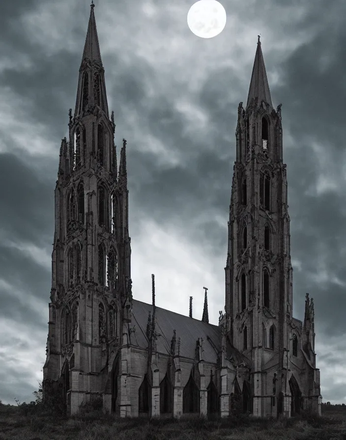 Image similar to A gothic church lit by the full moon, ultra realistic, epic lighting,epic clouds, cinematographic, 8K , award winning