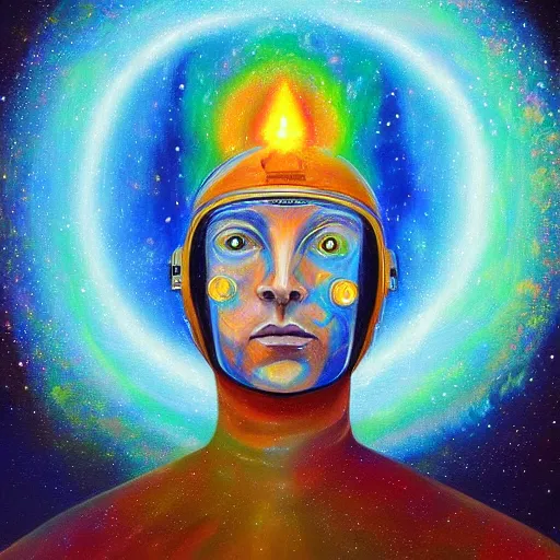 Image similar to transcendent sacred spaceman, astral spirit space journey in oil painting, ayahuasca, trending on artstation, award winning, emotional, highly detailed ethereal surrealist art