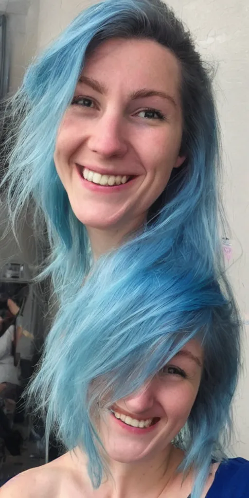 Image similar to emma wattson with blue hair smiling