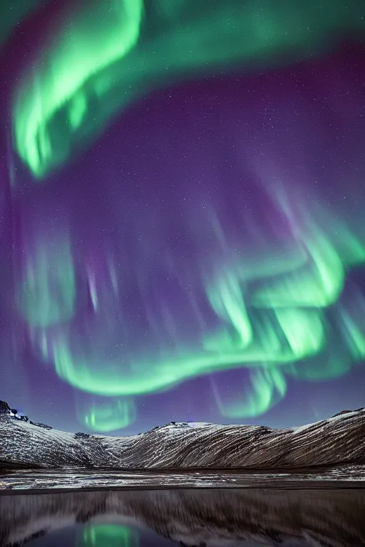 Prompt: matte painting layered night sky in northern Norway, Stars and northern lights. Cyril Roland naomi okubo.