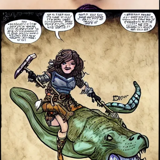 Image similar to D&D art of a female halfling rogue with hairy feet, riding on top of a panther through waterdeep, sunny afternoon, in the style of Storm comics