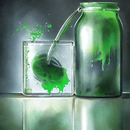 Prompt: green goo in a jar, Greg Rutkowski