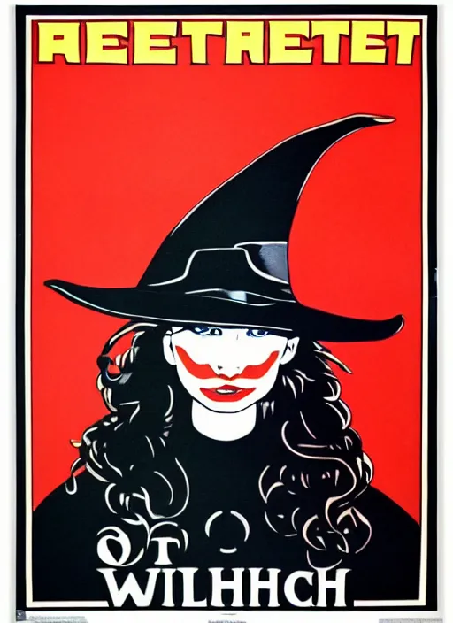 Image similar to perfectly centred realistic picture of a character dressed in leather tight suit and witch hat, dark,!! poster from 8 0 - s by waldemar swierzy,