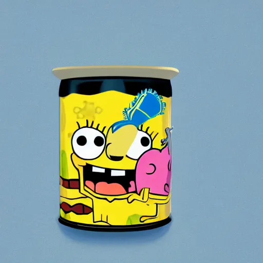 Prompt: A can of sausages with spongebob on it