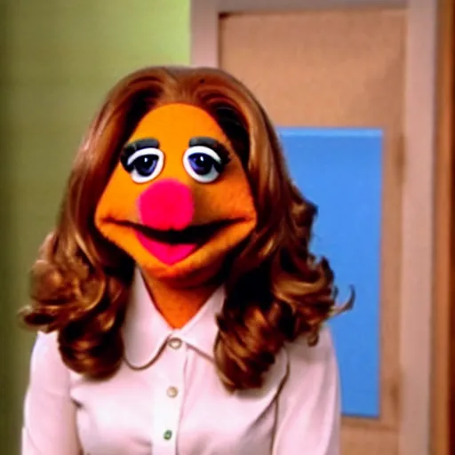 Image similar to film still of muppet!!!!! pam beesly!!!! as a muppet muppet muppet as a muppet in the tv show the muppet office