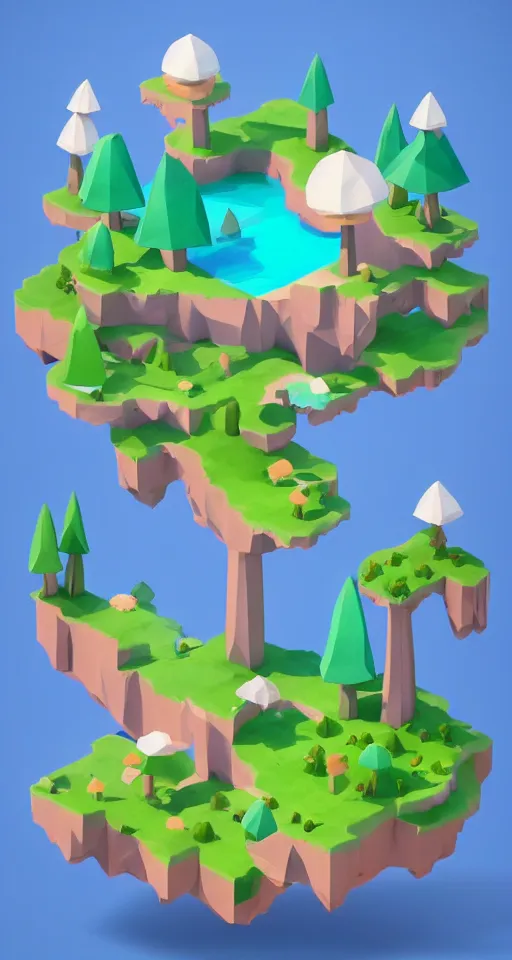 Image similar to a cute little matte low poly isometric mushroom island, lat lighting, soft shadows, trending on artstation, 3d render, monument valley, fez video game,