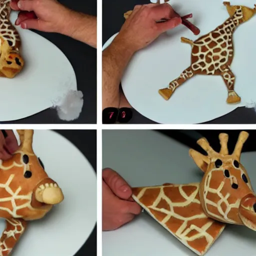 Image similar to making of an edible giraffe, from the beautiful'how to make food art step by step collection ', dslr