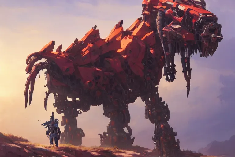 Image similar to grimhorn fanghorn machine mecha animal beast robot of horizon forbidden west horizon zero dawn bioluminiscence, behance hd by jesper ejsing, by rhads, makoto shinkai and lois van baarle, ilya kuvshinov, rossdraws global illumination