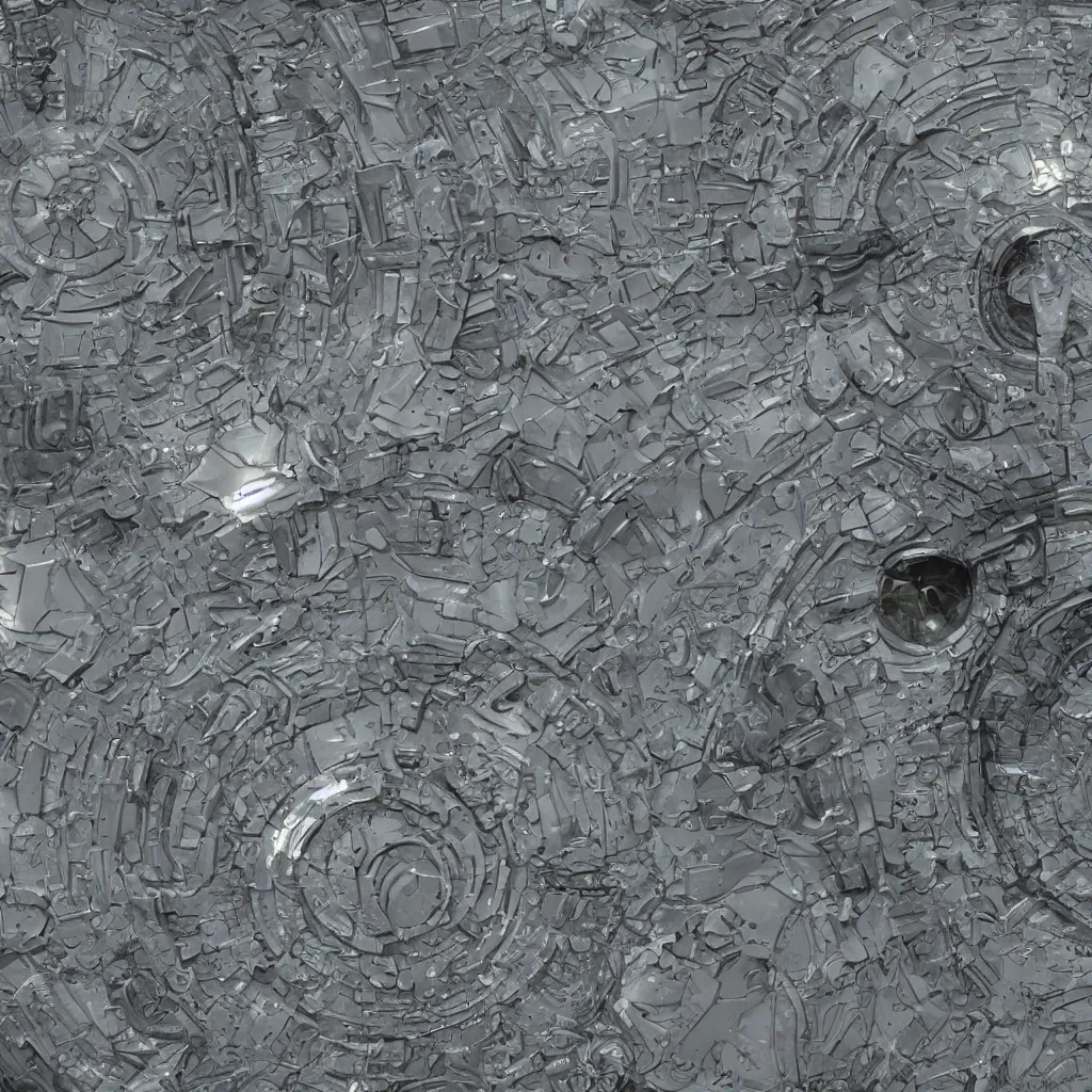 Prompt: texture of sci fi space panels, realistic, very detailed, beautiful, space ship gribble, white paint on metal, slight damage, hard surface modeling, zbrush, 3 d maya, spaceship hull texture, sharp focus, tech, material pack, pbr, 4 k texture pack, substance designer, substance render, substance painter, marmoset, unreal engine, octane render