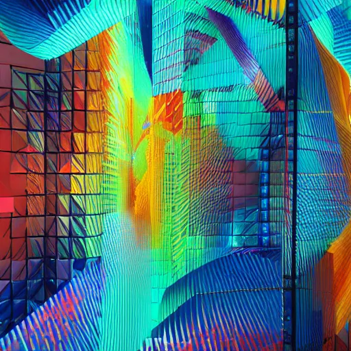 Prompt: data - driven art, three - dimensional, generative shapes, multi - coloured inspired by refik anadol