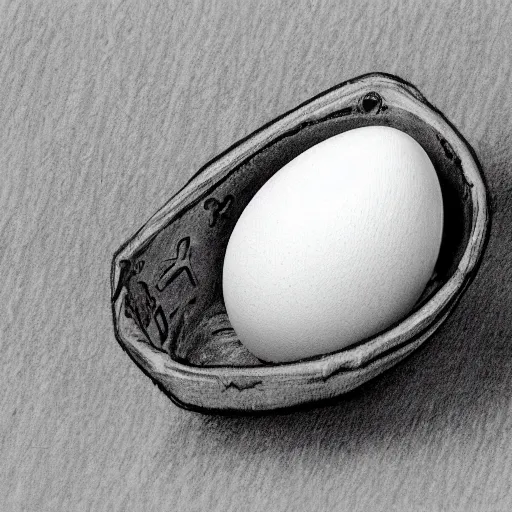 Prompt: detailed graphite pencil art of a laughing chicken egg buying a newspaper