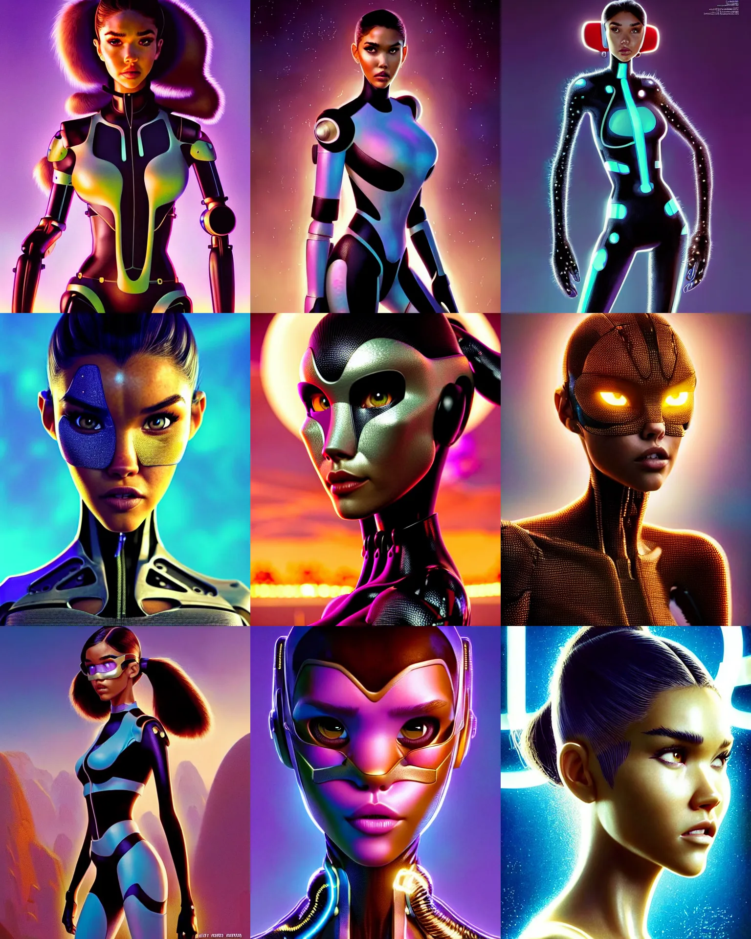 Prompt: pixar sci - fi movie still portrait photo of madison beer, jessica alba : : as hero cheetah woman cyborg by pixar : : by weta, greg rutkowski, wlop, ilya kuvshinov, rossdraws, artgerm, marvel, elaborate patterned makeup, unreal engine, wet skin, pearlescent, bright morning, anime girl, vogue magazine cover, : :