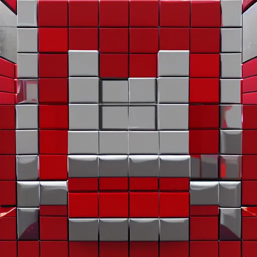 Prompt: chrome spheres on a red cube, voxels