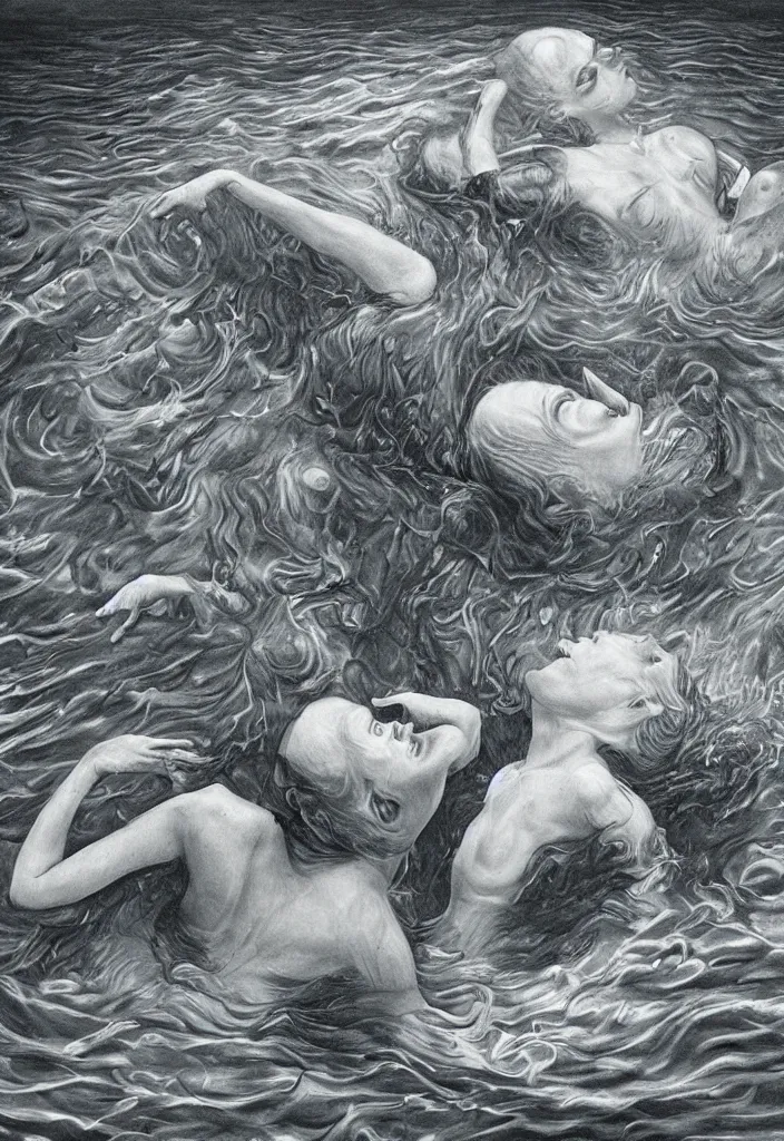 Image similar to highly detailed surrealist art about drowning slowly