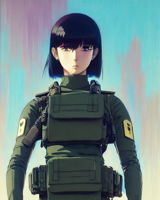 Image similar to soldier in riot gear | very very anime!!!, fine - face, audrey plaza, realistic shaded perfect face, fine details. anime. realistic shaded lighting poster by ilya kuvshinov katsuhiro otomo ghost - in - the - shell, magali villeneuve, artgerm, jeremy lipkin and michael garmash and rob rey