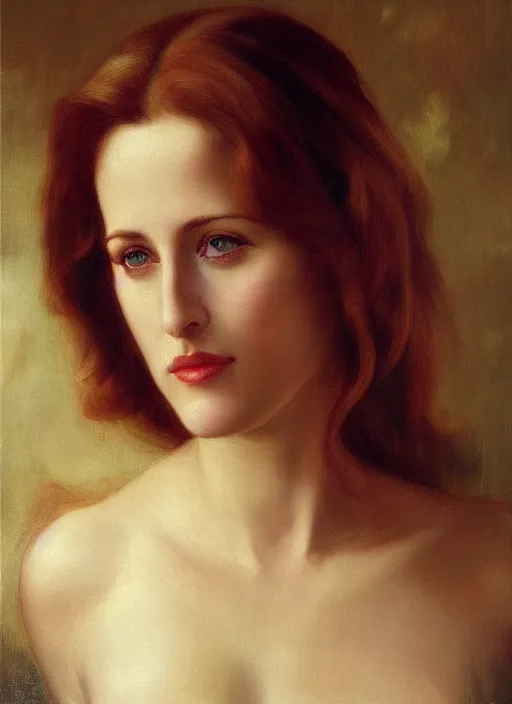 Image similar to a beautiful painting of young gillian anderson by felix resurreccion hidalgo, pre-raphaelite, detailed, trending on artstation, hd, masterpiece