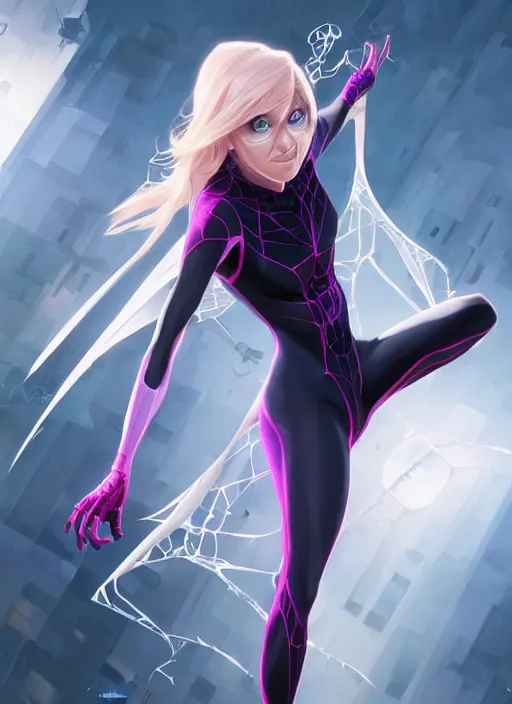 Image similar to ultra realistic illustration, emily clarke as spidergwen anime, intricate, elegant, highly detailed, digital painting, artstation, concept art, smooth, sharp focus, illustration, art by artgerm and greg rutkowski and alphonse mucha and wlop