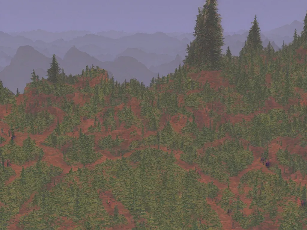 Image similar to Twin Peaks as a PS1 video game landscape