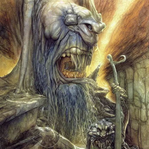 Prompt: a gigantic troll by brian froud and alan lee