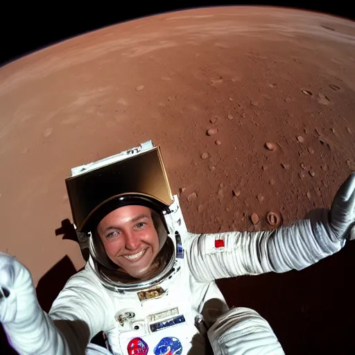 Prompt: astronaut taking a selfie on mars, hd, high detailed,