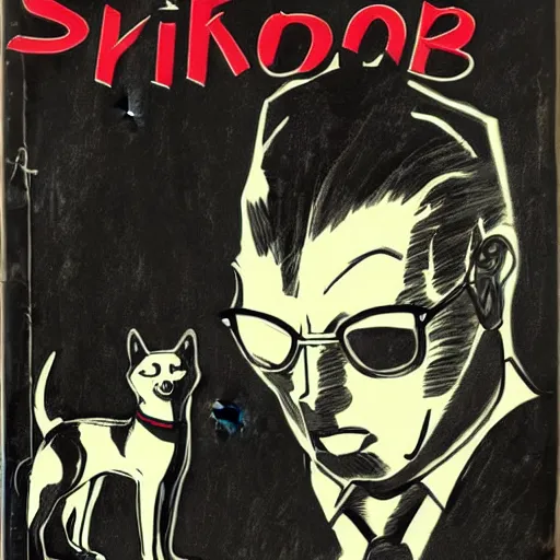 Prompt: noir comic book cover of shiba inu, artistic, high detail