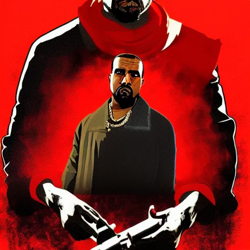 Image similar to kanye west in stephen bliss illustration red dead redemption 2 artwork of kanye west, in the style of red dead redemption 2 loading screen, by stephen bliss