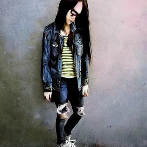 Prompt: girl, grunge outfit, cute artwork