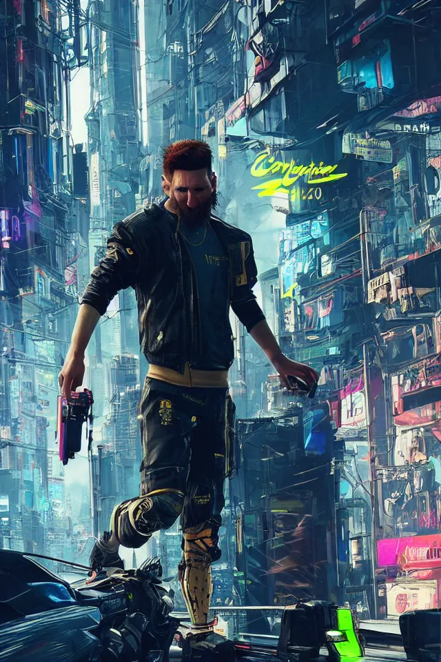 Image similar to Messi as a cyber,cyberpunk 2077,realistic,very detailed,HDR,steampunk