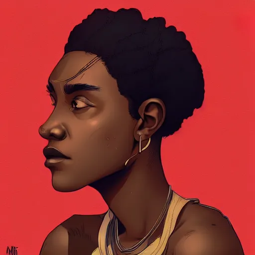 Image similar to Alberto Mielgo portrait design of an afropunk female character in a favela street, medium shot, asymmetrical, profile picture, painting by Alberto Mielgo and Laurie Greasley and Lois van Baarle, trending on artstation,