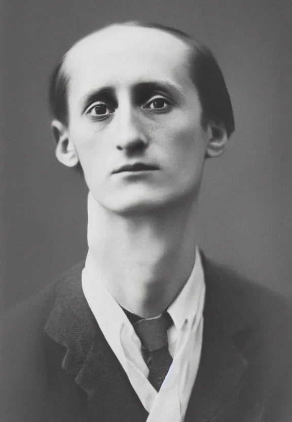 Image similar to a close - up casual photo of young marcel duchamp by irving penn, 1 9 2 0 s monochrome snapshot, graflex 4 x 5, f 1. 8, 3 5 mm, ilford delta 3 2 0 0 pro