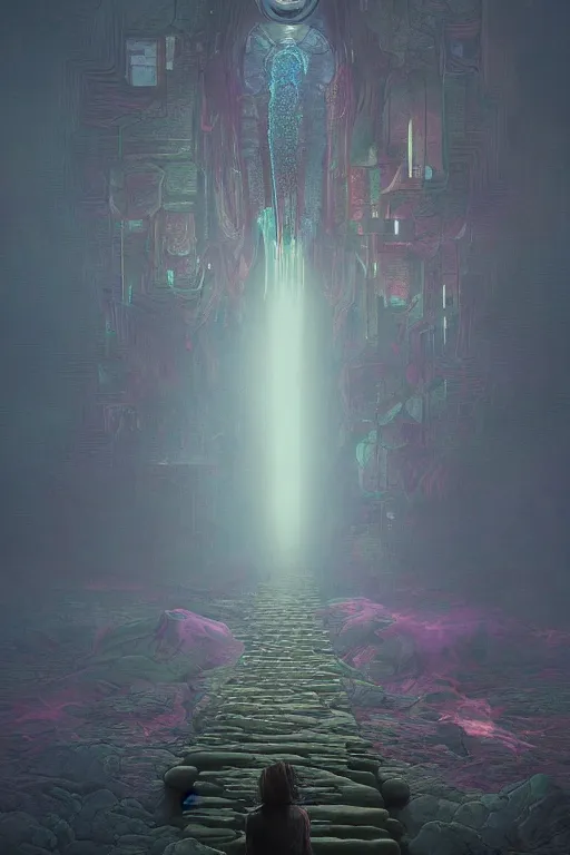 Prompt: 🔥::3, dreamlike, psychedelic, otherworldly, weird, cyberpunk, vaporware, interesting details, volumetric lighting, dramatic, fantasy, by Moebius, by zdzisław beksiński, Fantasy LUT, epic composition, 8k,