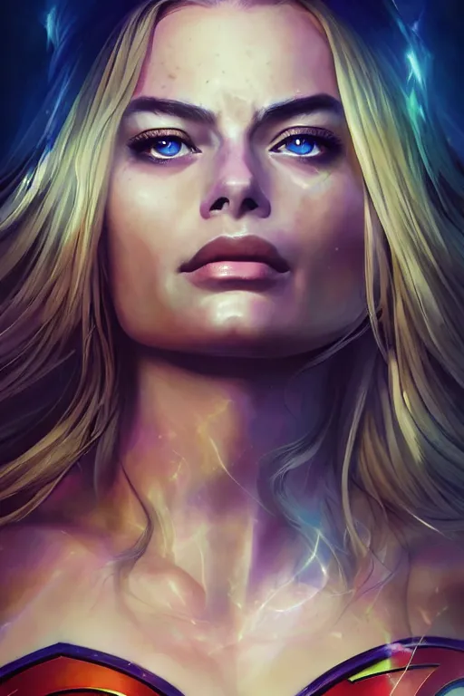 Prompt: majestic and anime key visual margot robbie female supergirl, dc universe, perfect face, beautiful, intricate, epic, elegant, fantasy, highly detailed, digital painting, hard focus, beautiful volumetric lighting, epic light, ultra detailed, by leesha hannigan, ross tran, thierry doizon, kai carpenter, ignacio fernandez rios