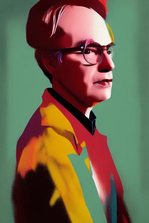 Image similar to colorful portrait of andy warhol, intricate, elegant, highly detailed, digital painting, artstation, sharp focus, illustration, art by wlop, mars ravelo and greg rutkowski